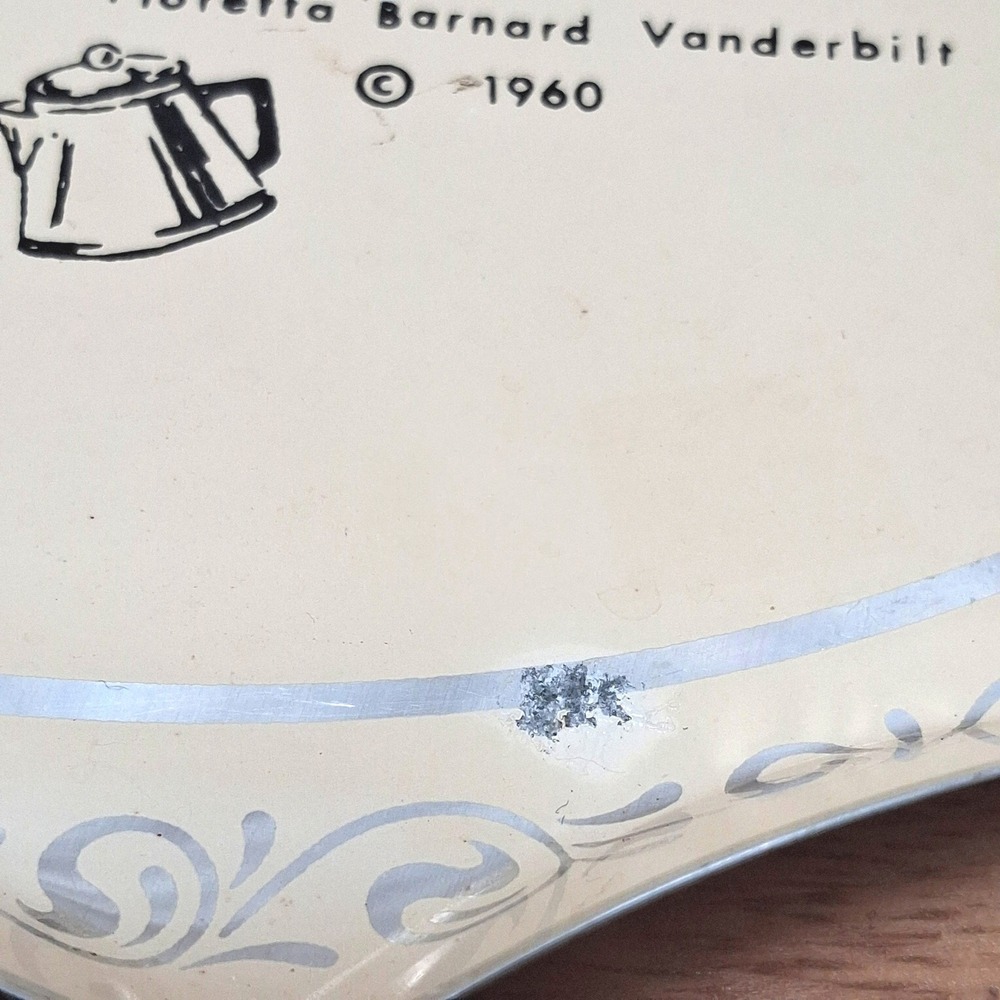 Vintage Floretta Barnard Vanderbilt My Kitchen Prayer Metal Tray Cream Silver - Picture 4 of 7